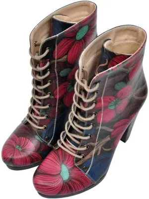 Personalize Your Life Chloe - Lace Up Printed Booties - Ankle Heeled - Chic, Elegant and Casual Style - Vegan, Environmentally Friendly and Handmade - Breathable Design