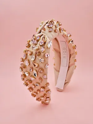 Rose Gold Satin Headband with Golden Champagne Crystal Embellishments
