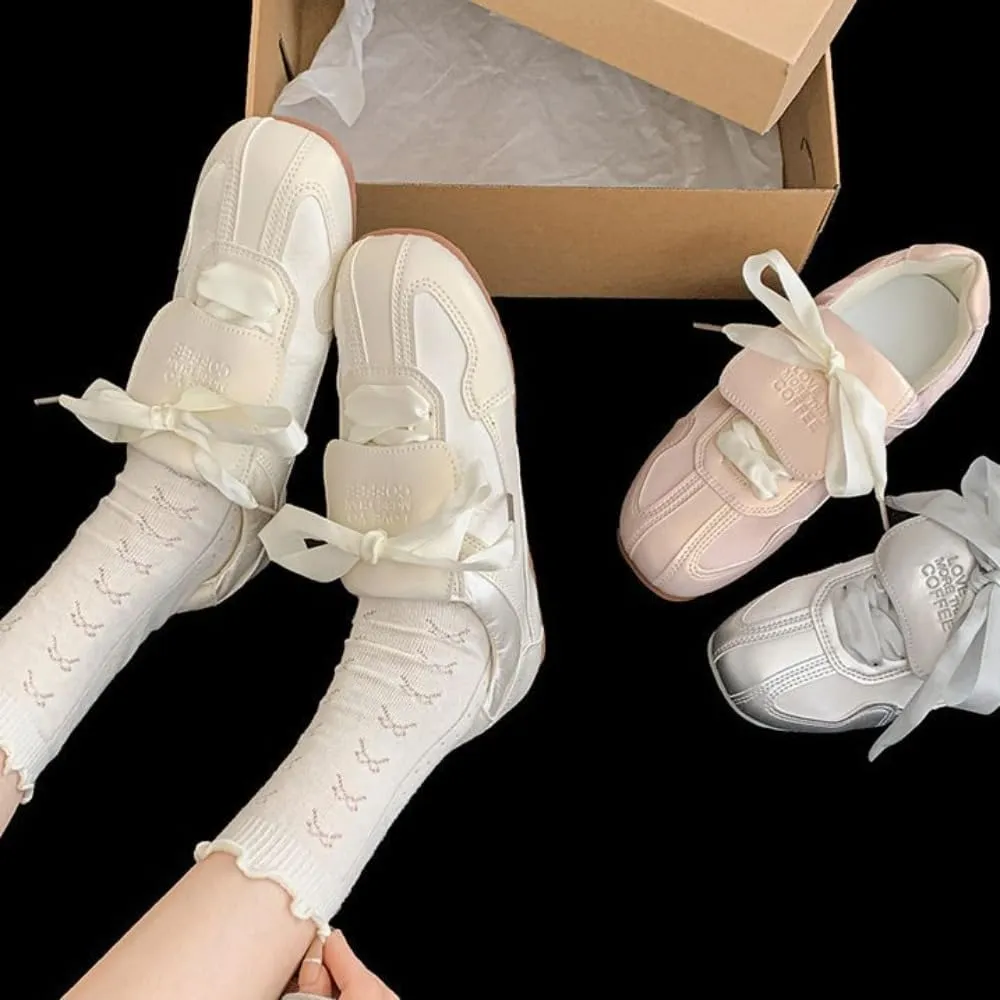 Sneakerina Satin Ballet Sneakers for Women Lace Up Ballerina Sneakers Flat No Slip Round Toes Kawaii Y2K Lightweight Breathable Comfort Dress Shoes Slip on Preppy Back to School Gifts for Girls Teens