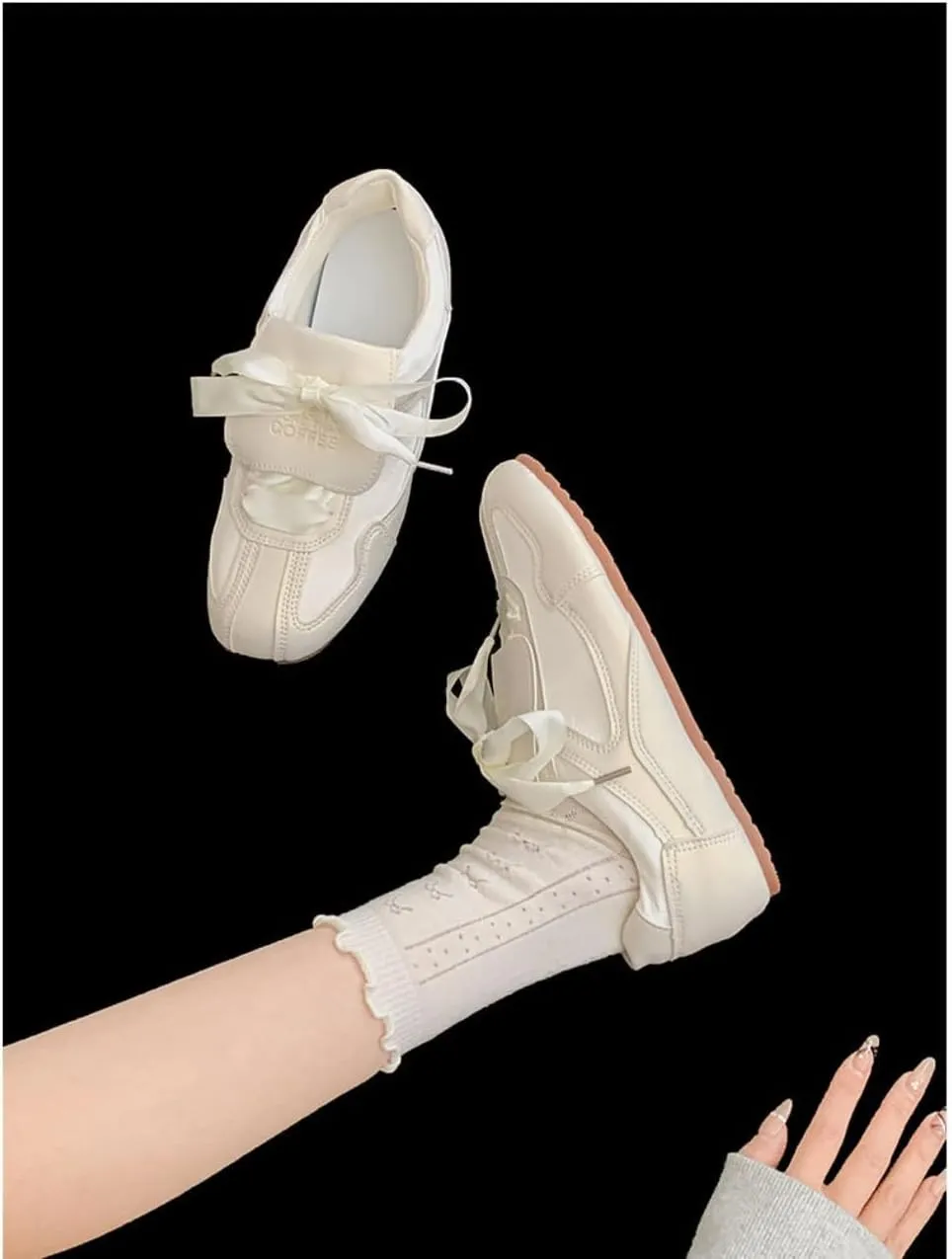 Sneakerina Satin Ballet Sneakers for Women Lace Up Ballerina Sneakers Flat No Slip Round Toes Kawaii Y2K Lightweight Breathable Comfort Dress Shoes Slip on Preppy Back to School Gifts for Girls Teens