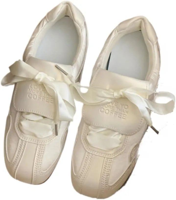 Sneakerina Satin Ballet Sneakers for Women Lace Up Ballerina Sneakers Flat No Slip Round Toes Kawaii Y2K Lightweight Breathable Comfort Dress Shoes Slip on Preppy Back to School Gifts for Girls Teens