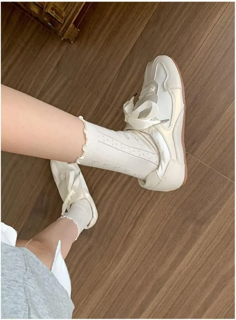 Sneakerina Satin Ballet Sneakers for Women Lace Up Ballerina Sneakers Flat No Slip Round Toes Kawaii Y2K Lightweight Breathable Comfort Dress Shoes Slip on Preppy Back to School Gifts for Girls Teens