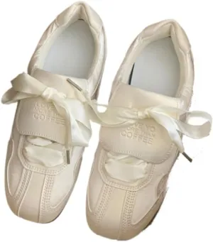 Sneakerina Satin Ballet Sneakers for Women Lace Up Ballerina Sneakers Flat No Slip Round Toes Kawaii Y2K Lightweight Breathable Comfort Dress Shoes Slip on Preppy Back to School Gifts for Girls Teens