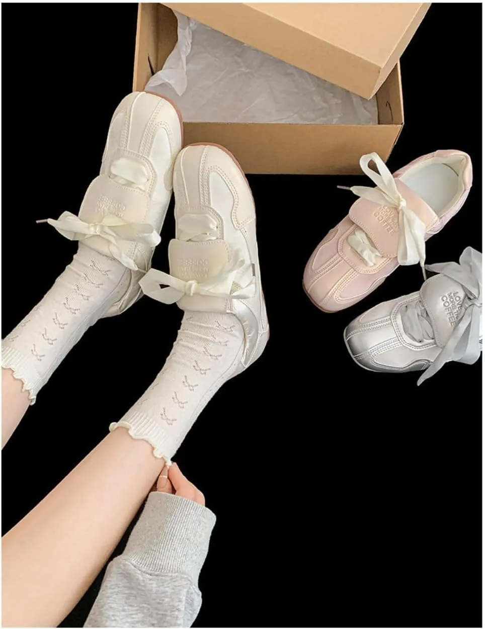 Sneakerina Satin Ballet Sneakers for Women Lace Up Ballerina Sneakers Flat No Slip Round Toes Kawaii Y2K Lightweight Breathable Comfort Dress Shoes Slip on Preppy Back to School Gifts for Girls Teens