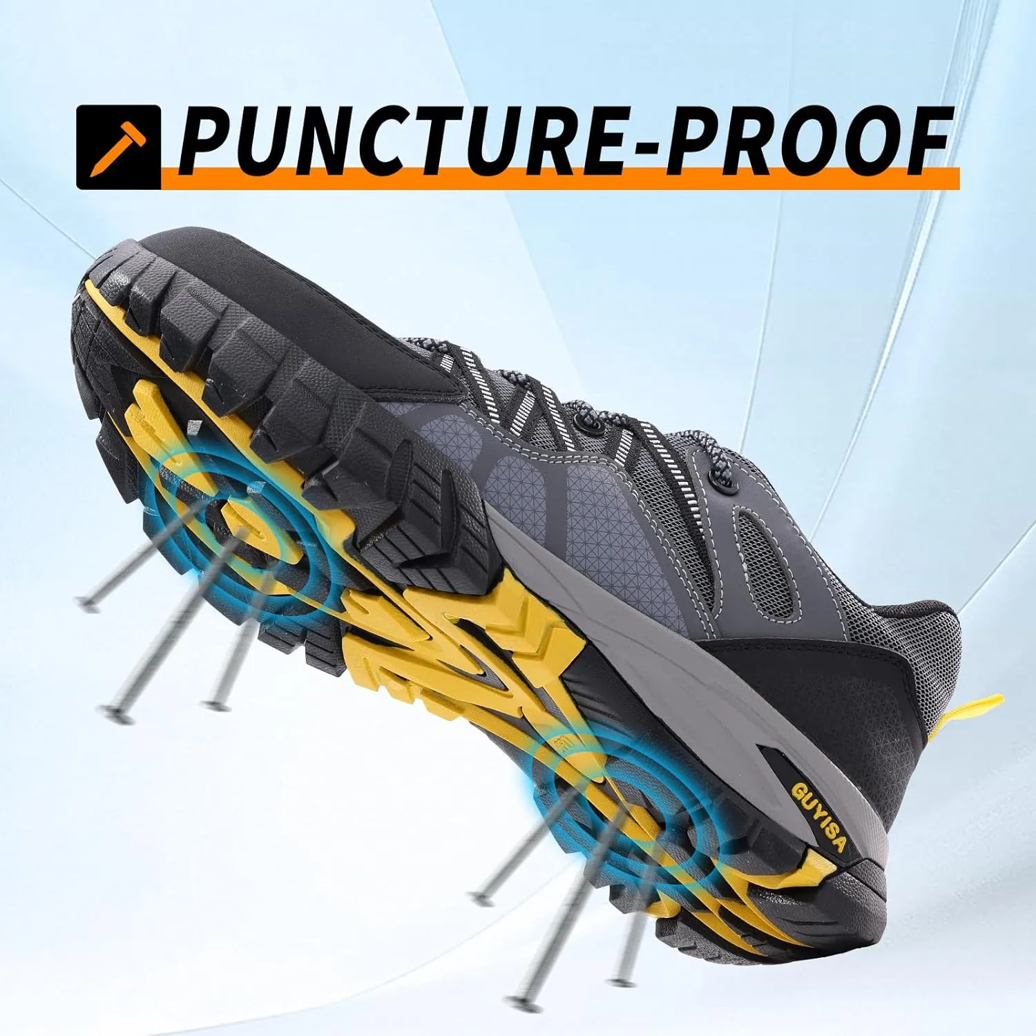 Steel Toe Shoes for Men,Non Slip Lightweight Work Shoes,Construction Industrial Work Boots,Comfortable Breathable Safety Steel Toe Sneakers for Men.