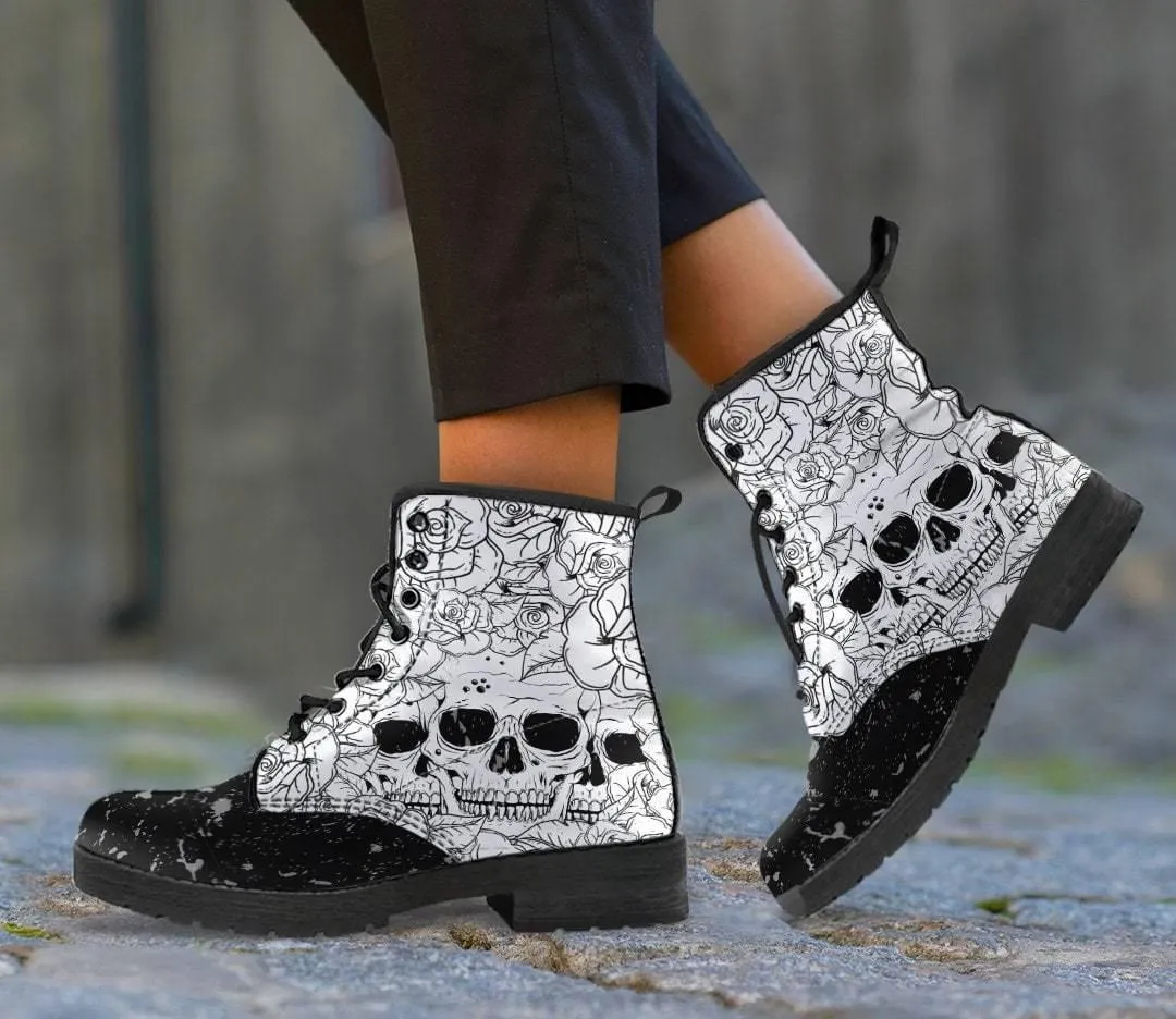 Vintage Floral Skull Boots