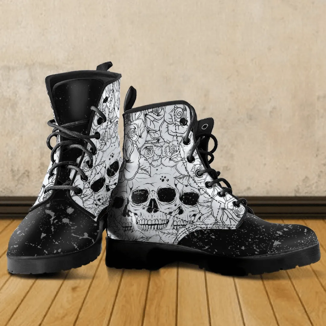 Vintage Floral Skull Boots