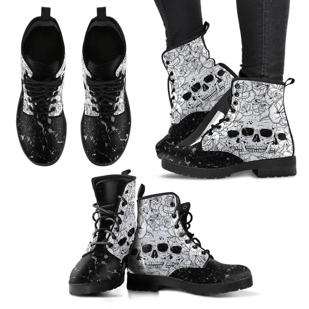 Vintage Floral Skull Boots
