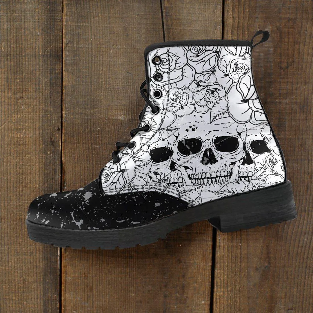 Vintage Floral Skull Boots