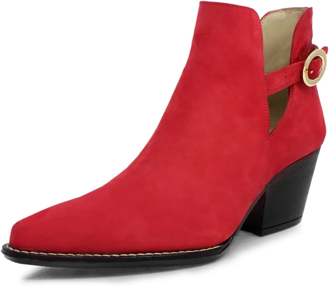 YDN Women's Closed Almond Toe Ankle Booties Chunky Block Low Heels Chic Cutout Buckled Strap Short Boots Shoes Size 4-16 US
